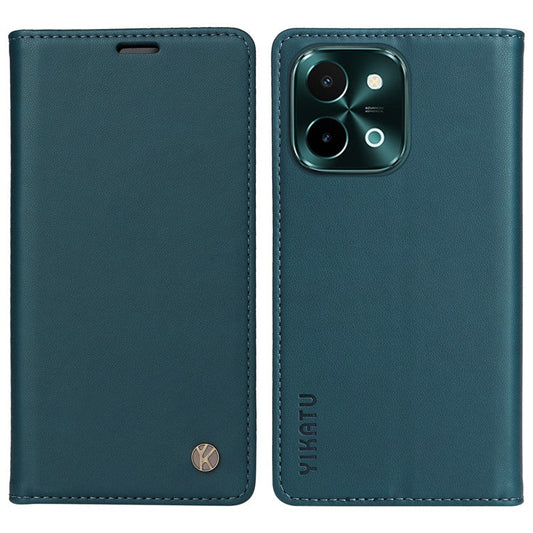 YIKATU YK-001 For vivo Y28 4G Case Card Slot Stand Leather Phone Cover Strong Magnetic - Green