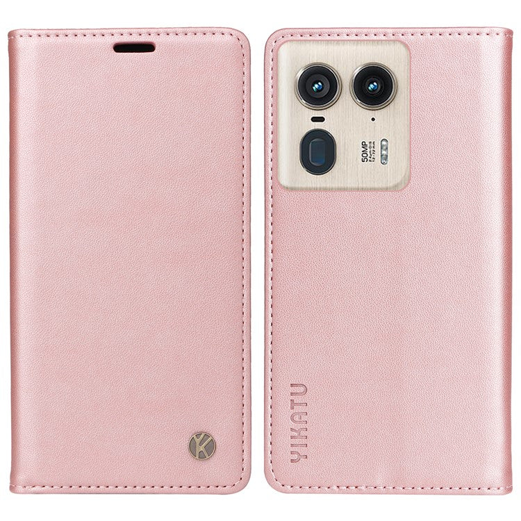 YIKATU YK-001 For Motorola Moto X50 Ultra 5G / Edge 50 Ultra 5G Case Wallet Leather + Matte TPU Phone Cover - Rose Gold