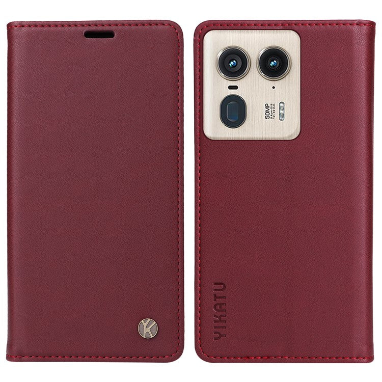 YIKATU YK-001 For Motorola Moto X50 Ultra 5G / Edge 50 Ultra 5G Case Wallet Leather + Matte TPU Phone Cover - Wine Red