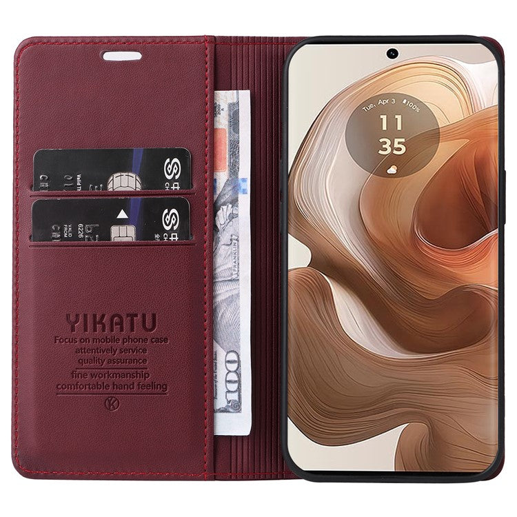 YIKATU YK-001 For Motorola Moto X50 Ultra 5G / Edge 50 Ultra 5G Case Wallet Leather + Matte TPU Phone Cover - Wine Red