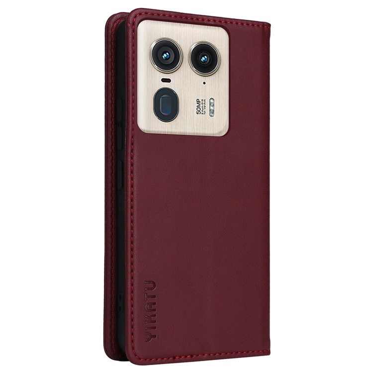 YIKATU YK-001 For Motorola Moto X50 Ultra 5G / Edge 50 Ultra 5G Case Wallet Leather + Matte TPU Phone Cover - Wine Red