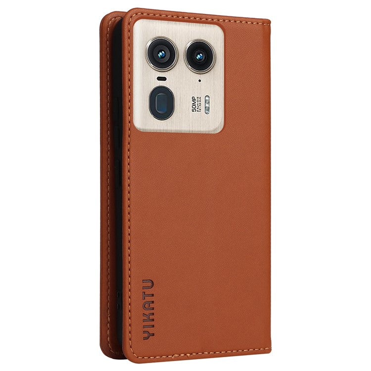 YIKATU YK-001 For Motorola Moto X50 Ultra 5G / Edge 50 Ultra 5G Case Wallet Leather + Matte TPU Phone Cover - Brown