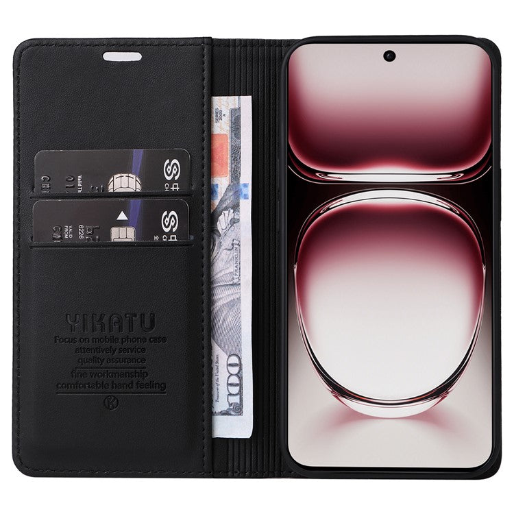 YIKATU YK-001 For Oppo Reno12 5G (Global) Case Wallet Leather Phone Cover Folio Strong Magnetic Closure - Black