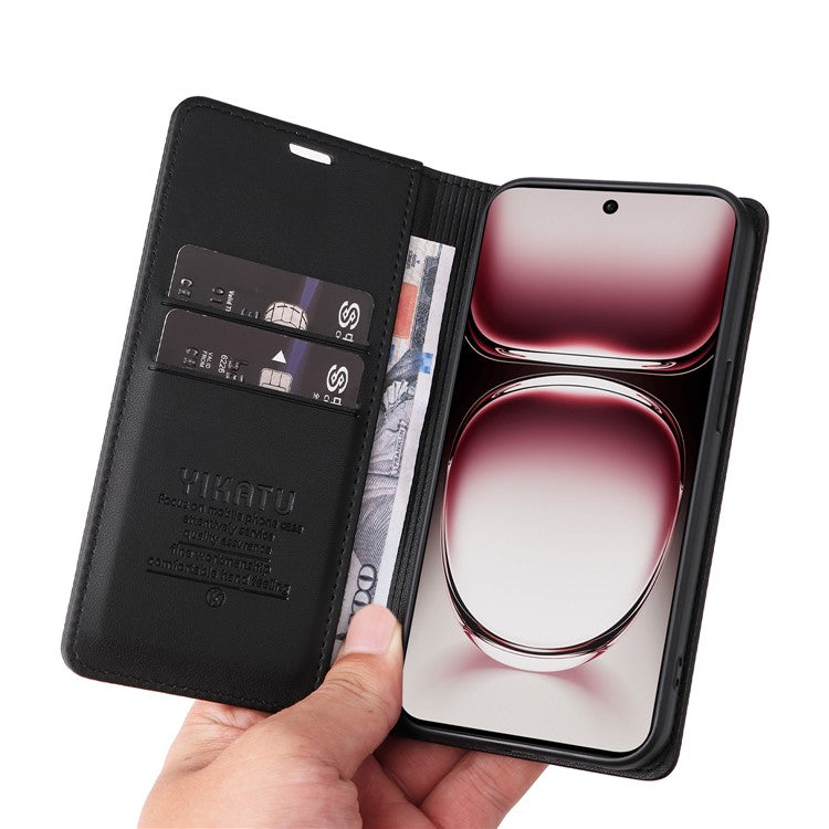 YIKATU YK-001 For Oppo Reno12 5G (Global) Case Wallet Leather Phone Cover Folio Strong Magnetic Closure - Black