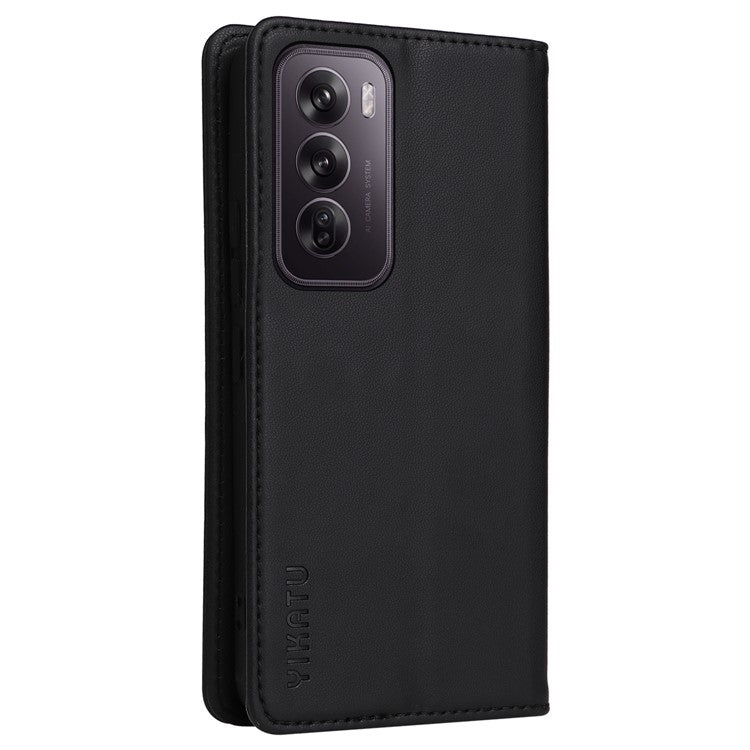 YIKATU YK-001 For Oppo Reno12 5G (Global) Case Wallet Leather Phone Cover Folio Strong Magnetic Closure - Black
