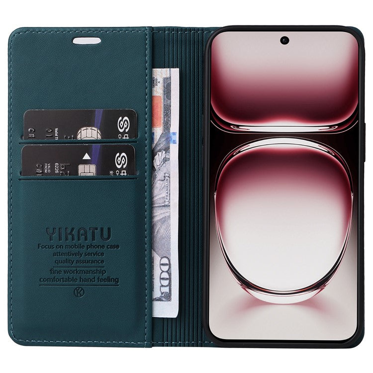 YIKATU YK-001 For Oppo Reno12 5G (Global) Case Wallet Leather Phone Cover Folio Strong Magnetic Closure - Green