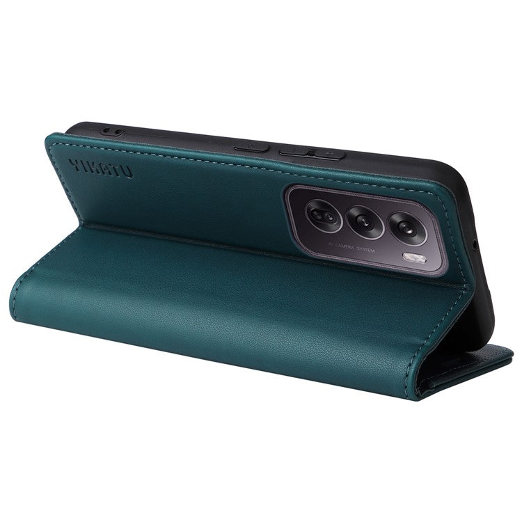 YIKATU YK-001 For Oppo Reno12 5G (Global) Case Wallet Leather Phone Cover Folio Strong Magnetic Closure - Green