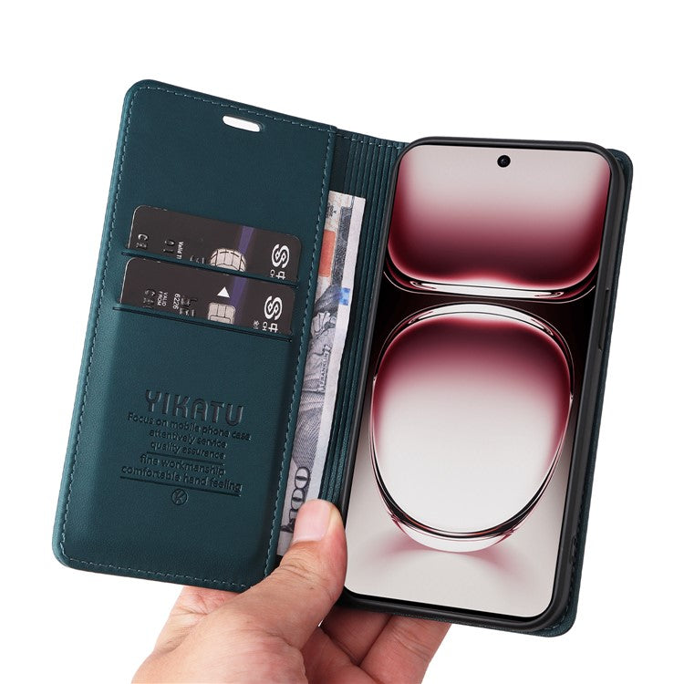 YIKATU YK-001 For Oppo Reno12 5G (Global) Case Wallet Leather Phone Cover Folio Strong Magnetic Closure - Green