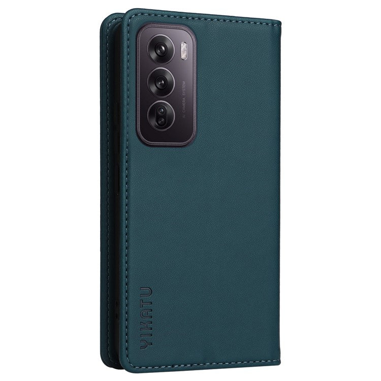 YIKATU YK-001 For Oppo Reno12 5G (Global) Case Wallet Leather Phone Cover Folio Strong Magnetic Closure - Green