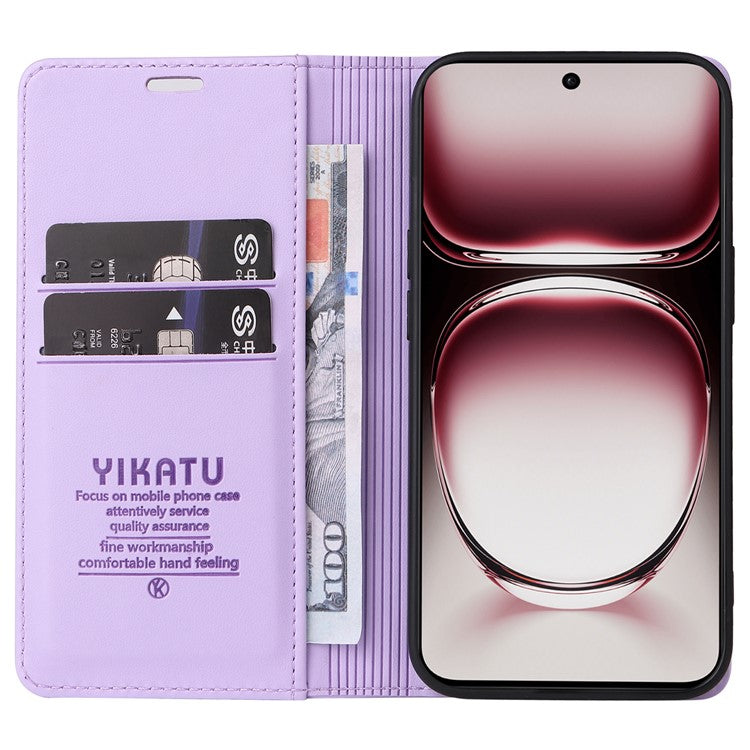 YIKATU YK-001 For Oppo Reno12 5G (Global) Case Wallet Leather Phone Cover Folio Strong Magnetic Closure - Light Purple