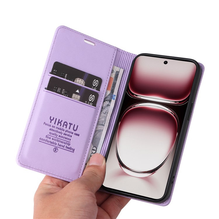 YIKATU YK-001 For Oppo Reno12 5G (Global) Case Wallet Leather Phone Cover Folio Strong Magnetic Closure - Light Purple
