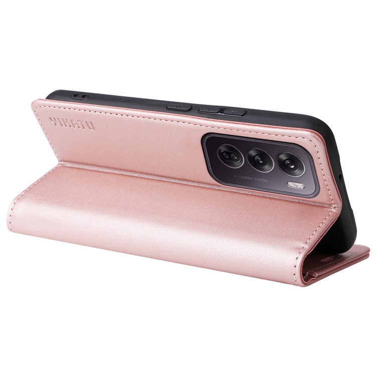 YIKATU YK-001 For Oppo Reno12 5G (Global) Case Wallet Leather Phone Cover Folio Strong Magnetic Closure - Rose Gold