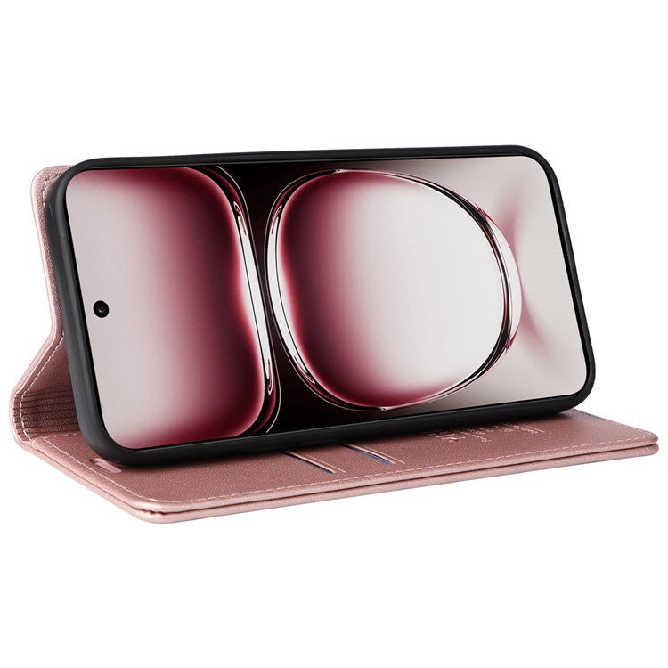 YIKATU YK-001 For Oppo Reno12 5G (Global) Case Wallet Leather Phone Cover Folio Strong Magnetic Closure - Rose Gold