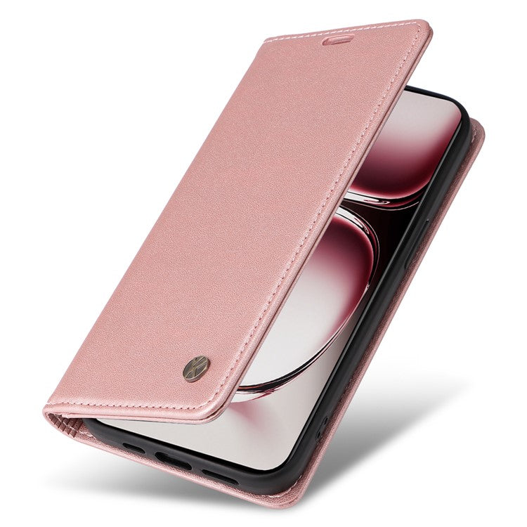 YIKATU YK-001 For Oppo Reno12 5G (Global) Case Wallet Leather Phone Cover Folio Strong Magnetic Closure - Rose Gold