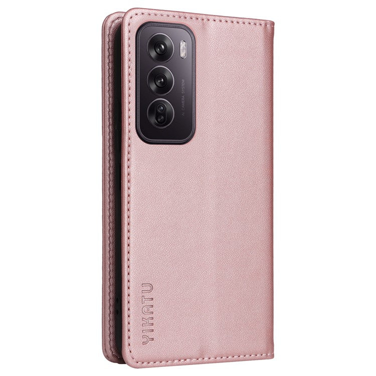 YIKATU YK-001 For Oppo Reno12 5G (Global) Case Wallet Leather Phone Cover Folio Strong Magnetic Closure - Rose Gold