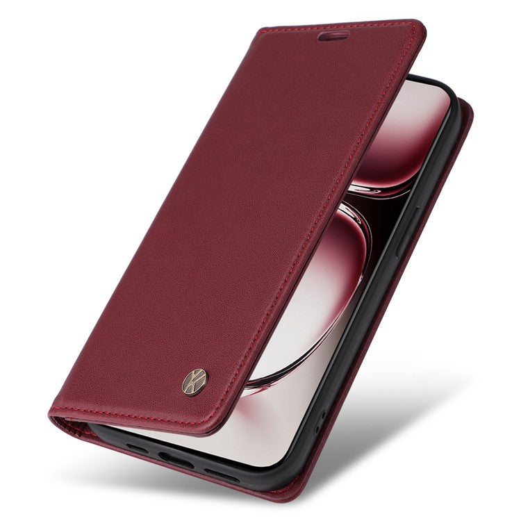 YIKATU YK-001 For Oppo Reno12 5G (Global) Case Wallet Leather Phone Cover Folio Strong Magnetic Closure - Wine Red