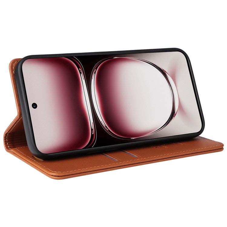 YIKATU YK-001 For Oppo Reno12 5G (Global) Case Wallet Leather Phone Cover Folio Strong Magnetic Closure - Brown
