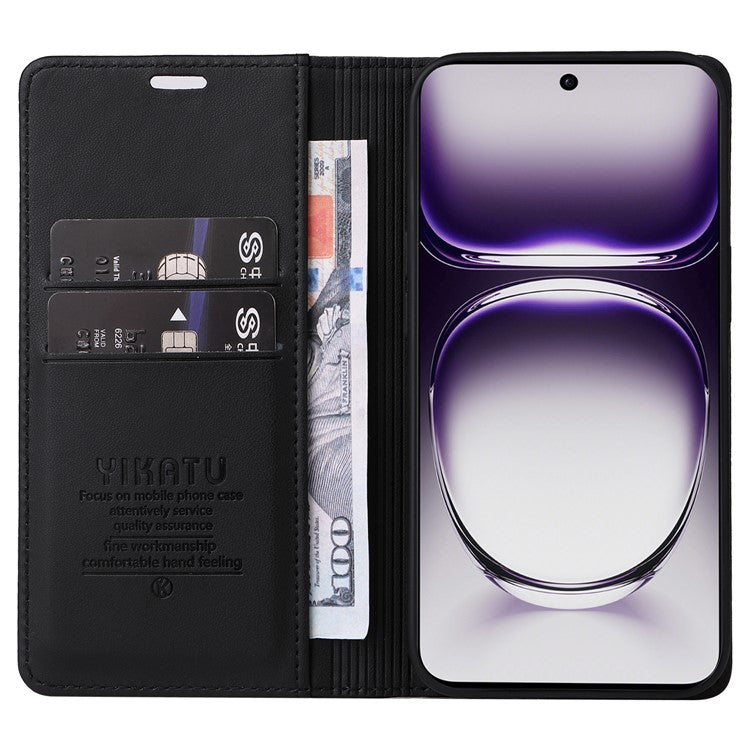 YIKATU YK-001 For Oppo Reno12 Pro 5G (China) / (Global) Case Leather Magnetic Auto-absorbed Phone Cover - Black