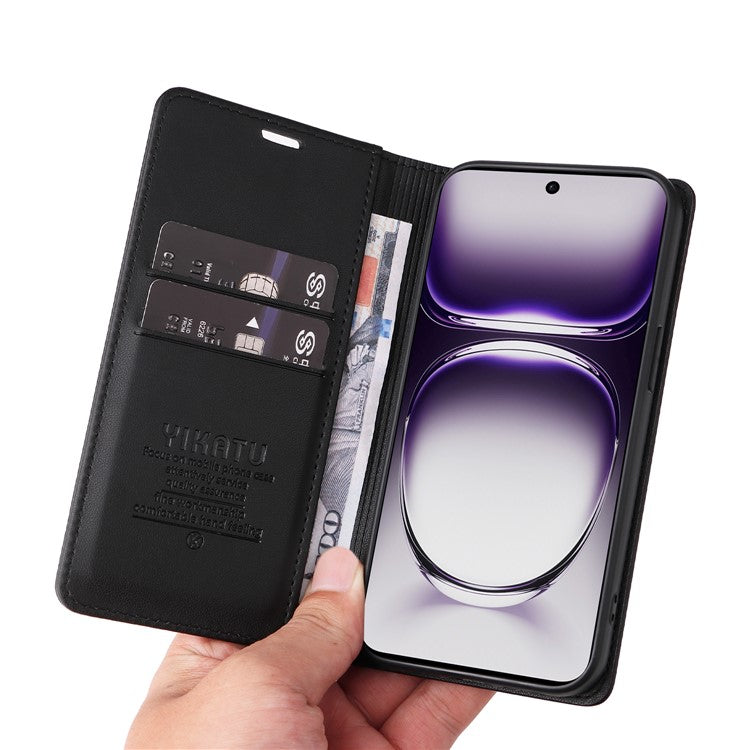 YIKATU YK-001 For Oppo Reno12 Pro 5G (China) / (Global) Case Leather Magnetic Auto-absorbed Phone Cover - Black