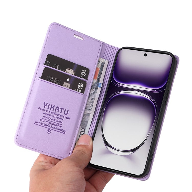 YIKATU YK-001 For Oppo Reno12 Pro 5G (China) / (Global) Case Leather Magnetic Auto-absorbed Phone Cover - Light Purple