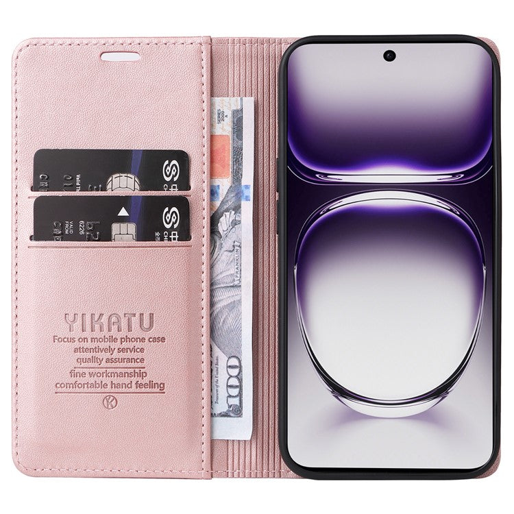 YIKATU YK-001 For Oppo Reno12 Pro 5G (China) / (Global) Case Leather Magnetic Auto-absorbed Phone Cover - Rose Gold