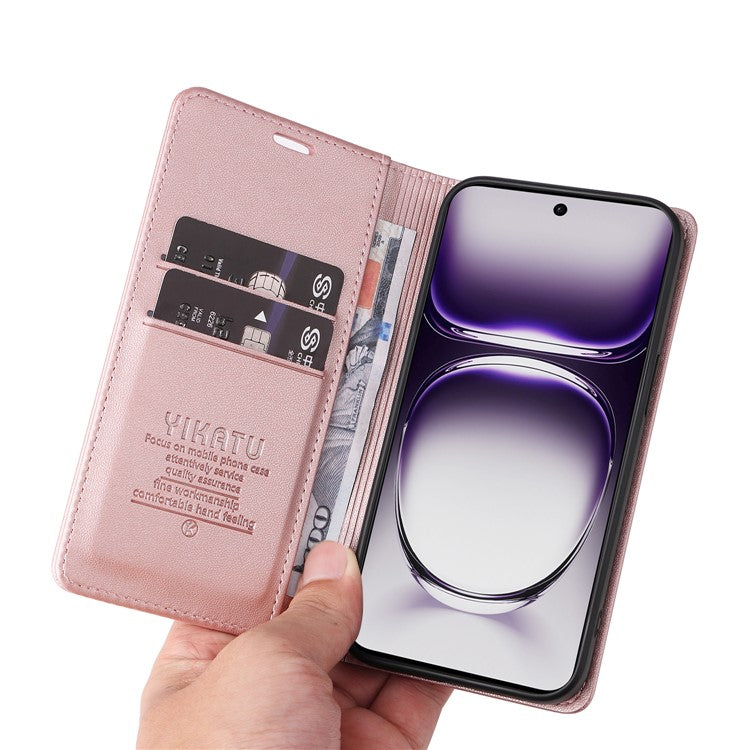 YIKATU YK-001 For Oppo Reno12 Pro 5G (China) / (Global) Case Leather Magnetic Auto-absorbed Phone Cover - Rose Gold
