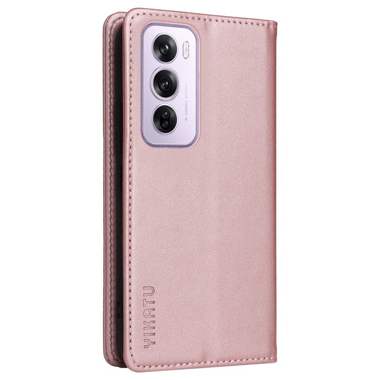 YIKATU YK-001 For Oppo Reno12 Pro 5G (China) / (Global) Case Leather Magnetic Auto-absorbed Phone Cover - Rose Gold