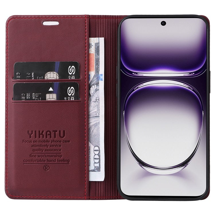 YIKATU YK-001 For Oppo Reno12 Pro 5G (China) / (Global) Case Leather Magnetic Auto-absorbed Phone Cover - Wine Red