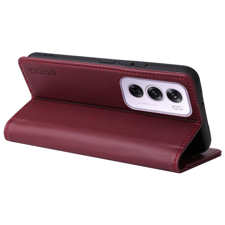 YIKATU YK-001 For Oppo Reno12 Pro 5G (China) / (Global) Case Leather Magnetic Auto-absorbed Phone Cover - Wine Red