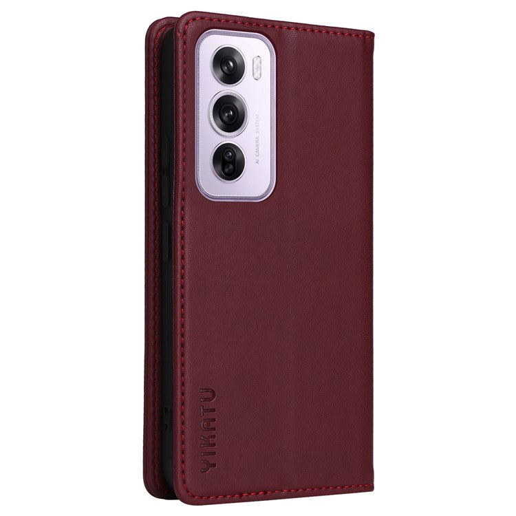 YIKATU YK-001 For Oppo Reno12 Pro 5G (China) / (Global) Case Leather Magnetic Auto-absorbed Phone Cover - Wine Red