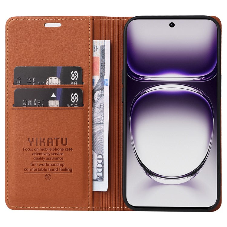 YIKATU YK-001 For Oppo Reno12 Pro 5G (China) / (Global) Case Leather Magnetic Auto-absorbed Phone Cover - Brown