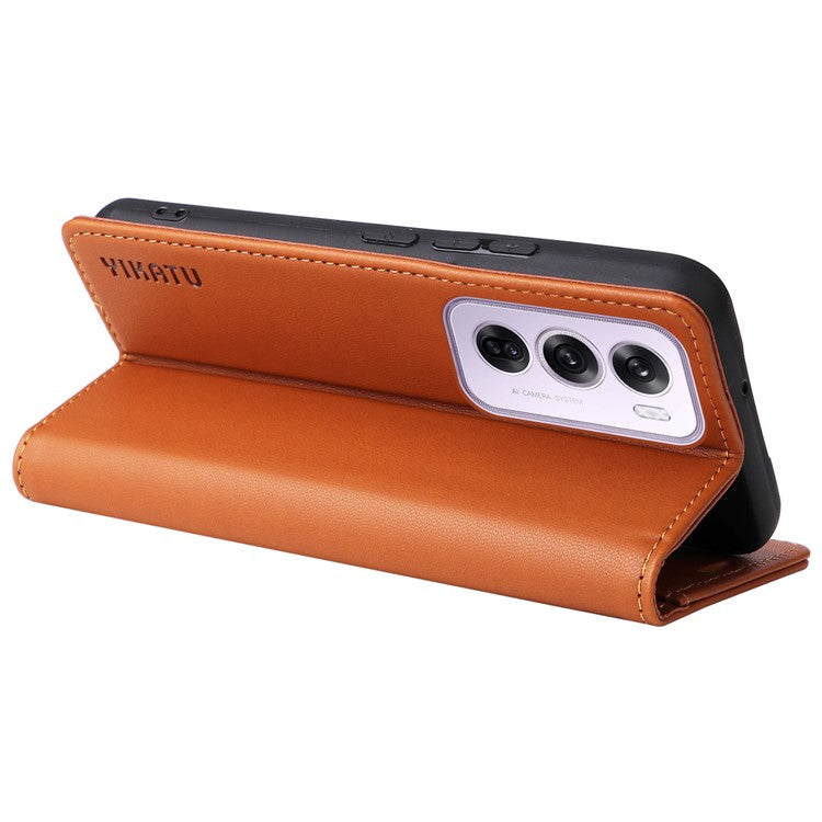 YIKATU YK-001 For Oppo Reno12 Pro 5G (China) / (Global) Case Leather Magnetic Auto-absorbed Phone Cover - Brown