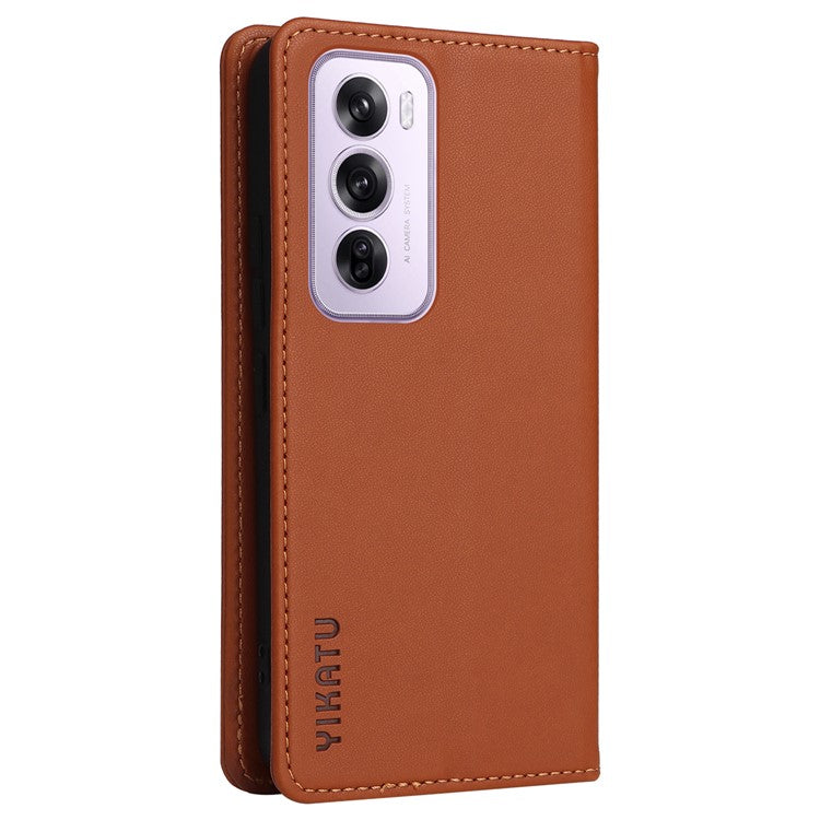 YIKATU YK-001 For Oppo Reno12 Pro 5G (China) / (Global) Case Leather Magnetic Auto-absorbed Phone Cover - Brown