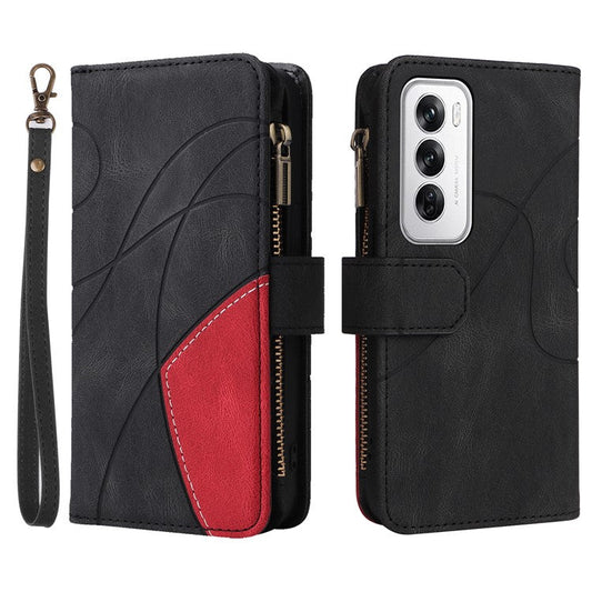 KT Multi-Function Series-5 For Oppo Reno12 5G (Global) PU Leather Dual Color Splicing Cell Phone Case - Black
