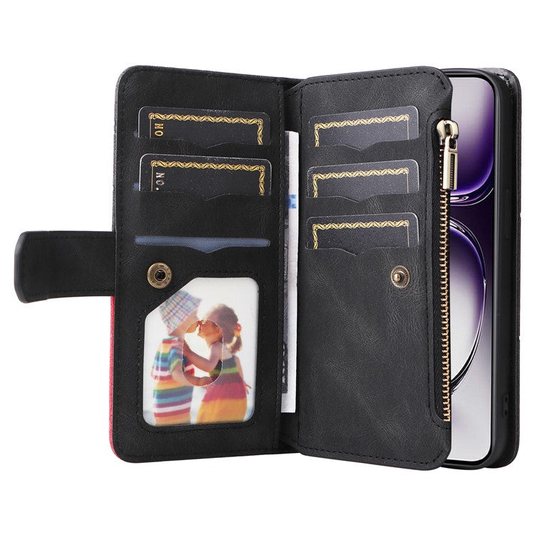 KT Multi-Function Series-5 For Oppo Reno12 5G (Global) PU Leather Dual Color Splicing Cell Phone Case - Black