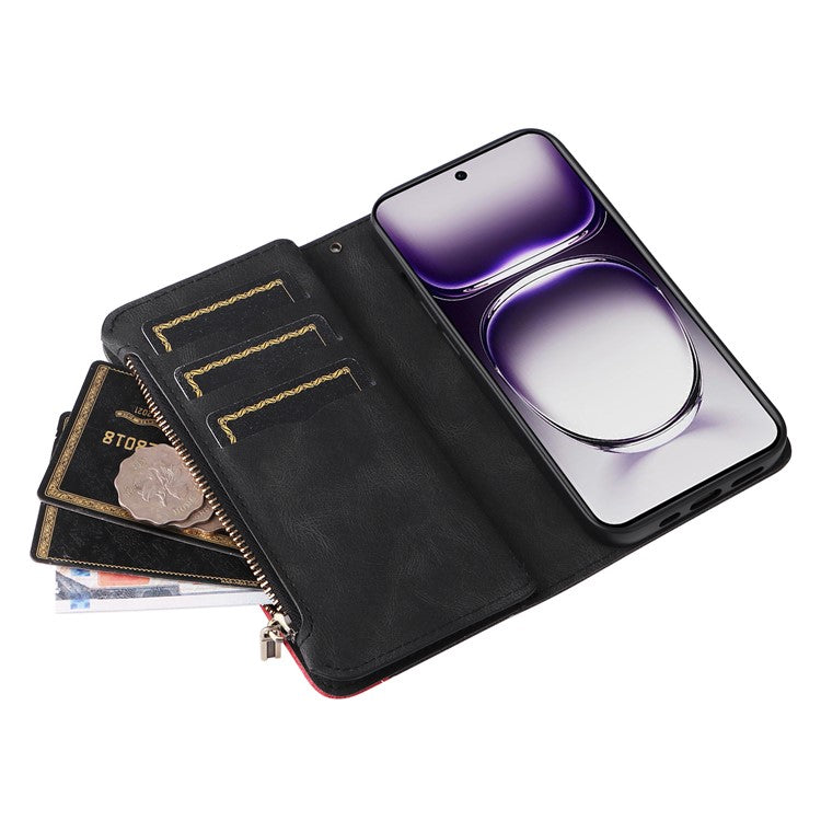 KT Multi-Function Series-5 For Oppo Reno12 5G (Global) PU Leather Dual Color Splicing Cell Phone Case - Black