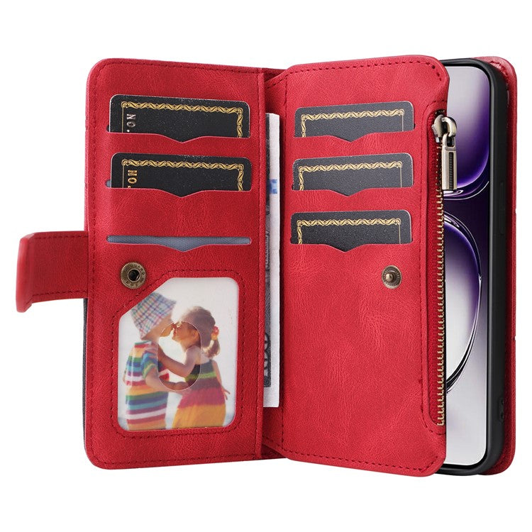 KT Multi-Function Series-5 For Oppo Reno12 5G (Global) PU Leather Dual Color Splicing Cell Phone Case - Red