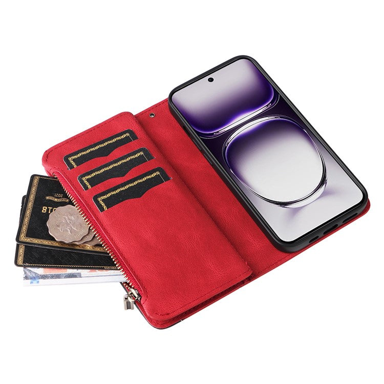 KT Multi-Function Series-5 For Oppo Reno12 5G (Global) PU Leather Dual Color Splicing Cell Phone Case - Red