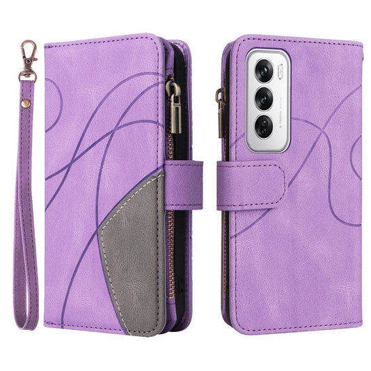 KT Multi-Function Series-5 For Oppo Reno12 5G (Global) PU Leather Dual Color Splicing Cell Phone Case - Light Purple