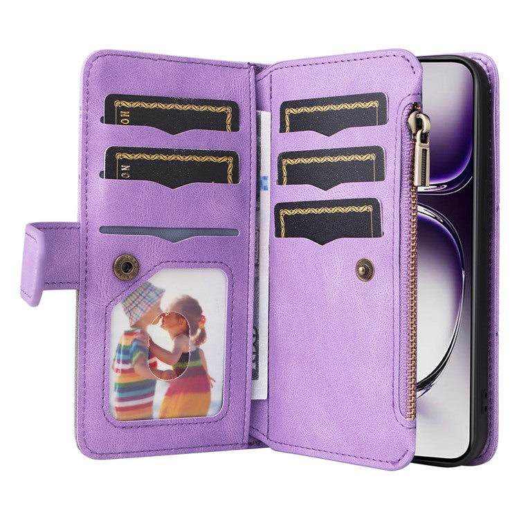 KT Multi-Function Series-5 For Oppo Reno12 5G (Global) PU Leather Dual Color Splicing Cell Phone Case - Light Purple