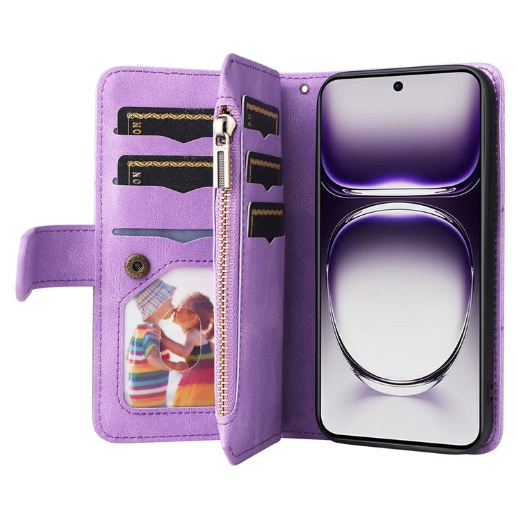 KT Multi-Function Series-5 For Oppo Reno12 5G (Global) PU Leather Dual Color Splicing Cell Phone Case - Light Purple