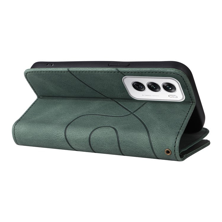 KT Multi-Function Series-5 For Oppo Reno12 5G (Global) PU Leather Dual Color Splicing Cell Phone Case - Green