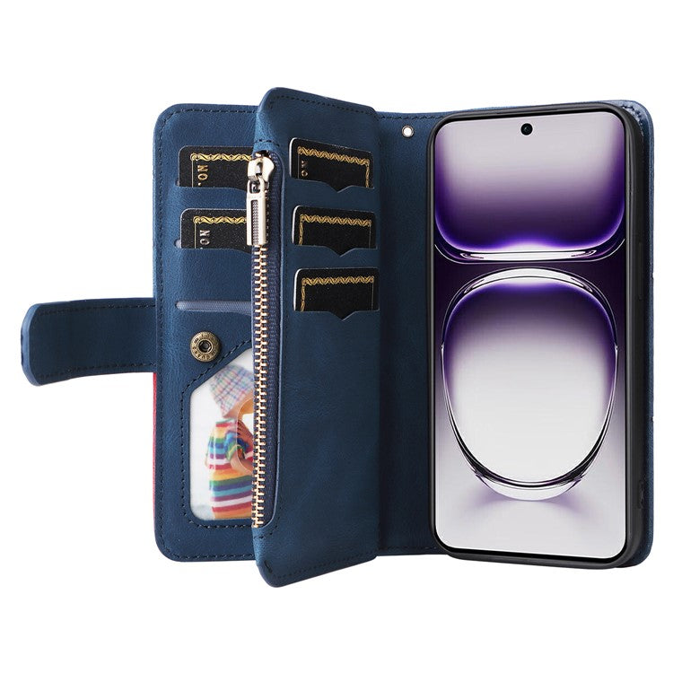 KT Multi-Function Series-5 For Oppo Reno12 5G (Global) PU Leather Dual Color Splicing Cell Phone Case - Blue