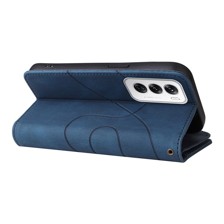 KT Multi-Function Series-5 For Oppo Reno12 5G (Global) PU Leather Dual Color Splicing Cell Phone Case - Blue