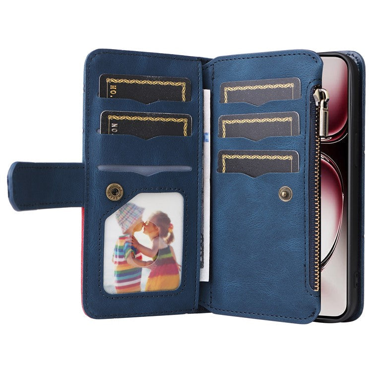 KT Multi-Function Series-5 For Oppo Reno12 Pro 5G (Global) / Reno12 Pro 5G (China) PU Leather Dual Color Splicing Cell Phone Case - Blue