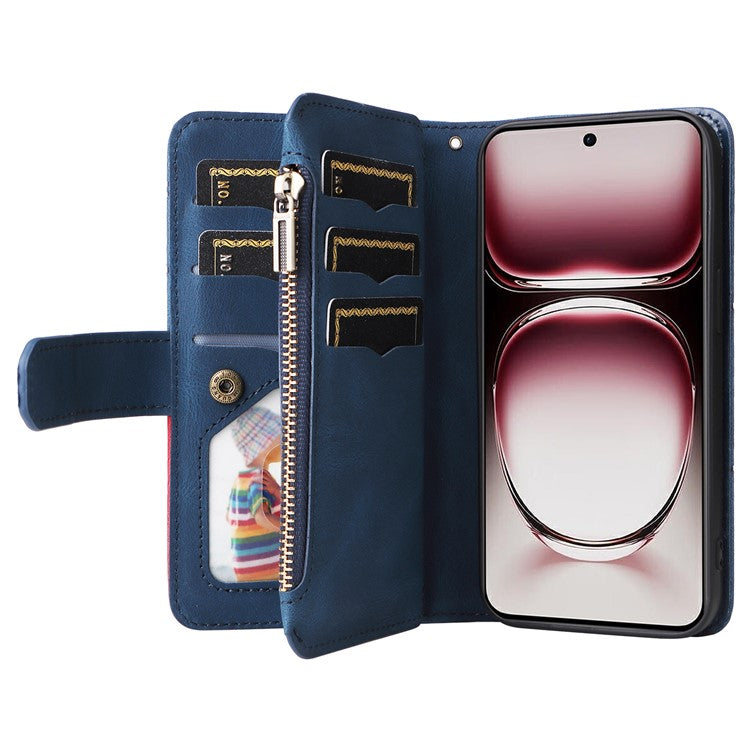 KT Multi-Function Series-5 For Oppo Reno12 Pro 5G (Global) / Reno12 Pro 5G (China) PU Leather Dual Color Splicing Cell Phone Case - Blue