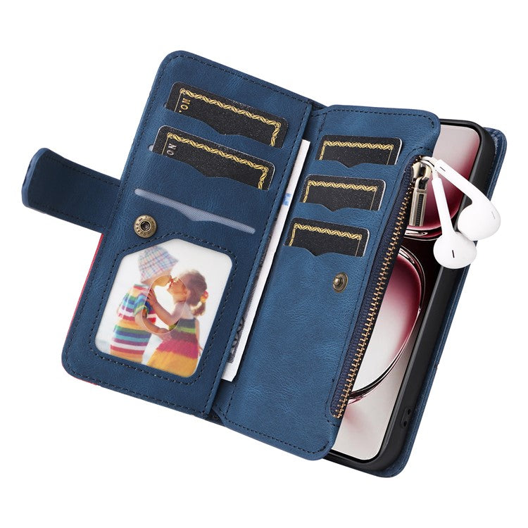 KT Multi-Function Series-5 For Oppo Reno12 Pro 5G (Global) / Reno12 Pro 5G (China) PU Leather Dual Color Splicing Cell Phone Case - Blue