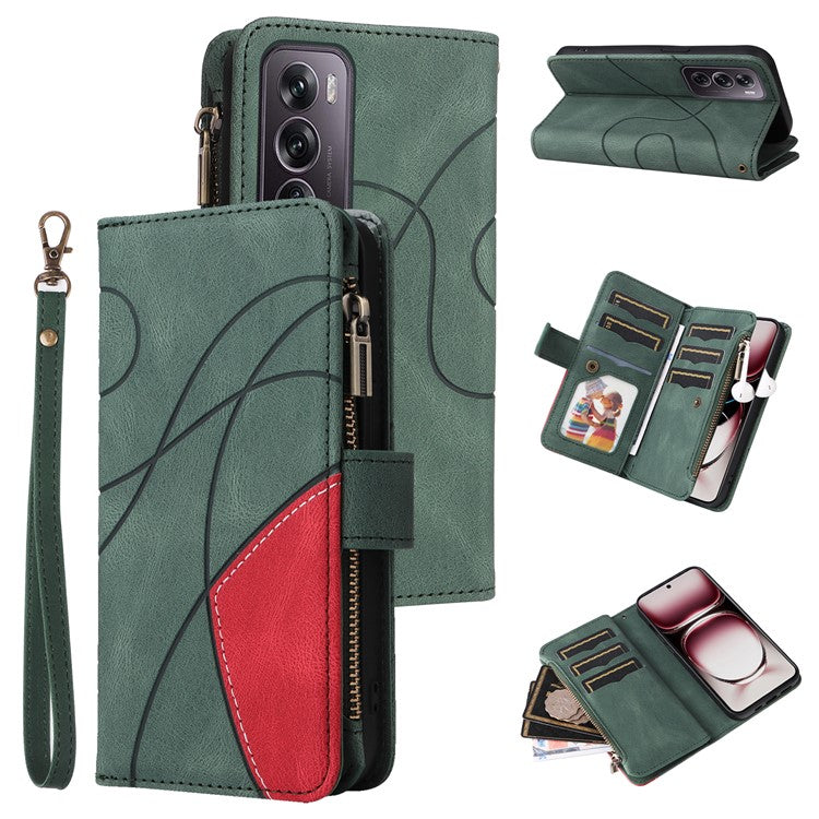 KT Multi-Function Series-5 For Oppo Reno12 Pro 5G (Global) / Reno12 Pro 5G (China) PU Leather Dual Color Splicing Cell Phone Case - Green