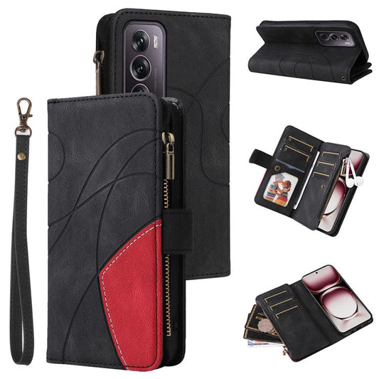 KT Multi-Function Series-5 For Oppo Reno12 Pro 5G (Global) / Reno12 Pro 5G (China) PU Leather Dual Color Splicing Cell Phone Case - Black