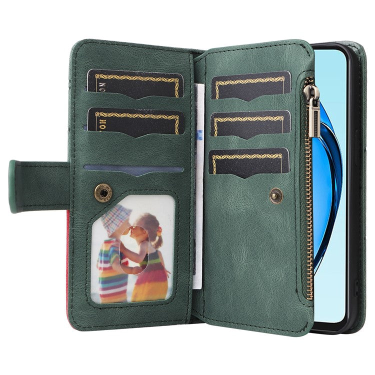 KT Multi-Function Series-5 For Oppo A60 4G Cover Anti-Scratch PU Leather Dual Color Splicing Cell Phone Case - Green
